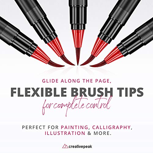 Creativepeak Watercolour Brush Pens - 24 Vibrant Colouring Pens & 2 Blending Brushes - Quality Art Supplies Featuring Soft Tip - Perfect for Calligraphy, Lettering, Adult Colouring
