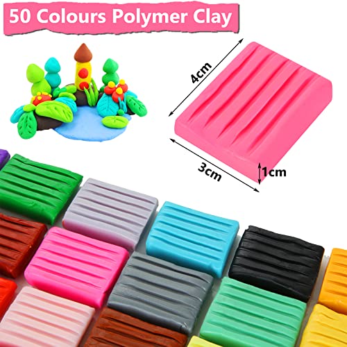 AKOLAFE Polymer Clay Kits for Adults, 50 Colours Plasticine Modelling Clay Kit, Air Dry Clay kit Soft Oven Bake Magic Clay, with Storage Box & Accessories Ideal DIY Gift for Art DIY Crafts