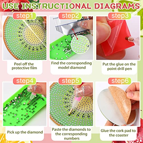 SANNIX 6Pcs Diamond Painting Coasters, DIY Fruit Coasters Small Diamond Painting Kits Adults & Kids Diamond Art Craft Supplies for Beginners