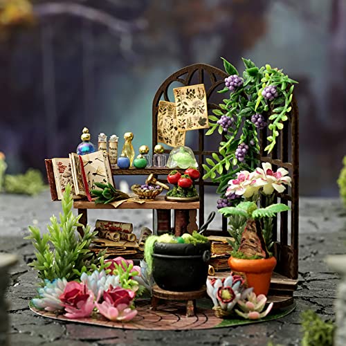 Cuteefun DIY Miniature Dolls House Kit, DIY Wooden Doll House Kit with Dust cover, Handmade Crafts for Adults, Creative Room, Gift for Birthday, Chirstmas (Magic Garden)