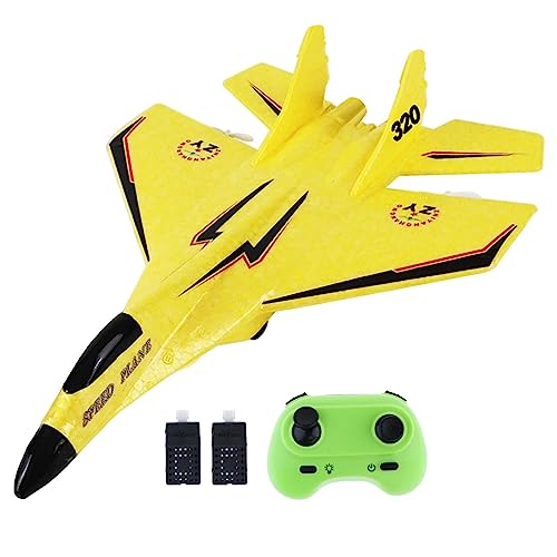 Colcolo RC Plane Foam RC Airplane with Light, 2x Flight Time Easy to Control 28.5x21cm Outdoor Flighting Toys Jet Fighter Toys 2 Channel RC Glider for Beginner Adults，Yellow Pro