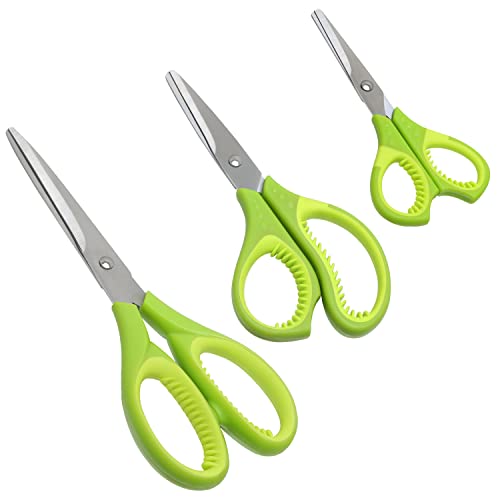 Scissor Set with Sharp Blades, Craft Scissors Stationery for Office School Cutting Sewing Soft Grip Scissors Set of 3, Stainless Steel