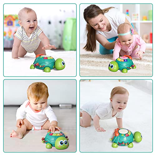 cute stone Baby Learning Toy Musical Turtle Toy with Lights & Sounds, Early Educational Developmental Toys, Pretend Phone Call, Crawling Baby Toy for 6-12 Months Infants Toddlers, Gift for Boys Girls