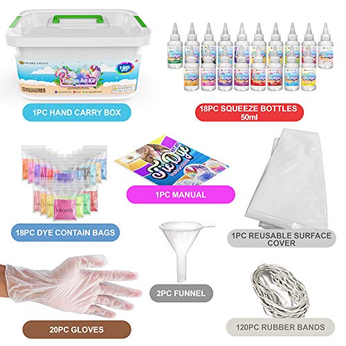 Desire Deluxe Tie Dye Kit – Set of 18 Colours Ink Tie-Dye Kits for Dyeing Fabric, Clothes – Creative Art Craft Games Activity for Kids & Adults (180pc)