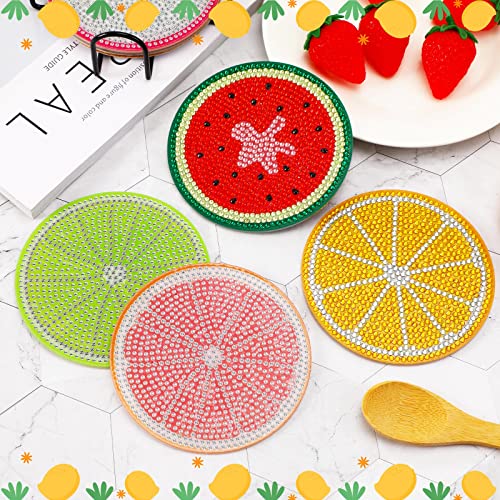 SANNIX 6Pcs Diamond Painting Coasters, DIY Fruit Coasters Small Diamond Painting Kits Adults & Kids Diamond Art Craft Supplies for Beginners
