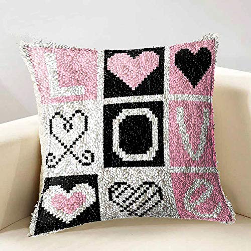 NZHK Latch Hook Kits, Latch Hook Kit for Beginners Love Throw Pillow Cover Pattern Printed Sofa Cushion Crochet Needle for Carpet Embroidery 17" X 17"