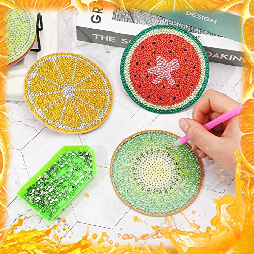 SANNIX 6Pcs Diamond Painting Coasters, DIY Fruit Coasters Small Diamond Painting Kits Adults & Kids Diamond Art Craft Supplies for Beginners