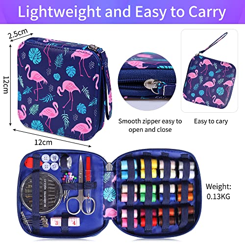 AUERVO Mini Sewing Kits, Needle and Thread Kit with Basic Sewing Supplies and Accessories, Travel Portable Sewing Kit for Emergency Repairs, Home, Hand Sewing Set for Beginners,Adults (Flamingo)