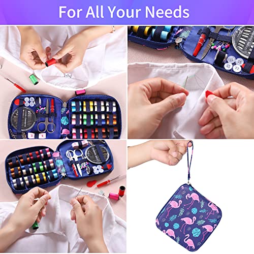 AUERVO Mini Sewing Kits, Needle and Thread Kit with Basic Sewing Supplies and Accessories, Travel Portable Sewing Kit for Emergency Repairs, Home, Hand Sewing Set for Beginners,Adults (Flamingo)