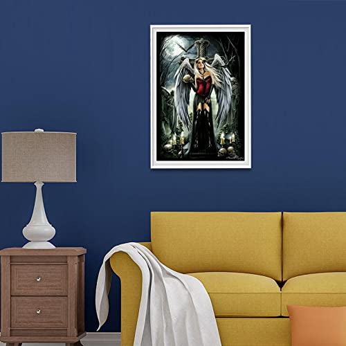5D DIY Diamond Painting, 5D Diamond Paint Kits Embroidery Pictures Cross Stitch Arts Dark Angel Full Drill Diamond Art Kits for Home Wall Decor(30 × 40 cm)