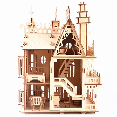 CUTEROOM Fantasy Villa Model House Kit - 3D Puzzle Model Kit - Woodcraft Construction Kit Diy Miniature Dolls House Kits for Adults to Bulid