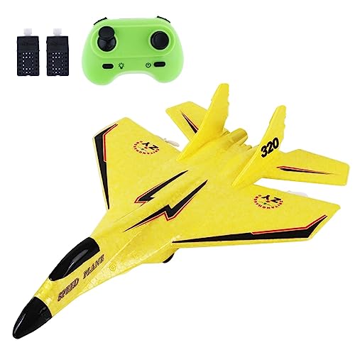 Colcolo RC Plane Foam RC Airplane with Light, 2x Flight Time Easy to Control 28.5x21cm Outdoor Flighting Toys Jet Fighter Toys 2 Channel RC Glider for Beginner Adults，Yellow Pro