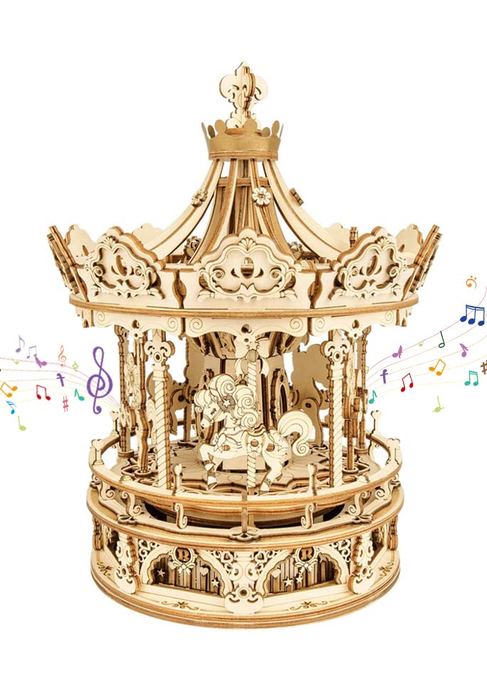 Surplex Carousel Woode Puzzles, 3-D Music Box Jigsaws Model Kits, Laser Cut - Complex Building Models, Development of Mental Toys, for Adults Teens and Children, Romantic Couple Gift