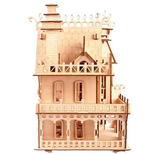 CUTEROOM Fantasy Villa Model House Kit - 3D Puzzle Model Kit - Woodcraft Construction Kit Diy Miniature Dolls House Kits for Adults to Bulid