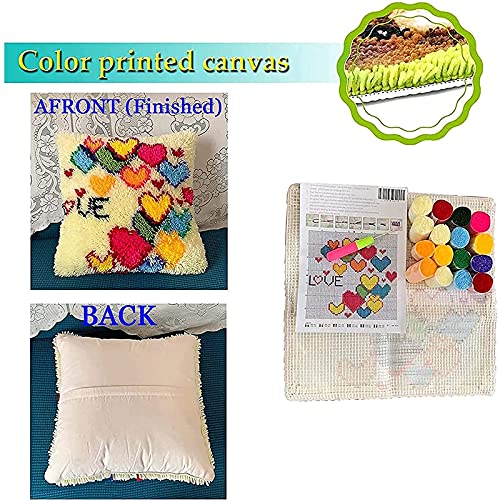 NZHK Latch Hook Kits, Latch Hook Kit for Beginners Love Throw Pillow Cover Pattern Printed Sofa Cushion Crochet Needle for Carpet Embroidery 17" X 17"