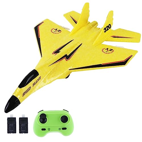 Colcolo RC Plane Foam RC Airplane with Light, 2x Flight Time Easy to Control 28.5x21cm Outdoor Flighting Toys Jet Fighter Toys 2 Channel RC Glider for Beginner Adults，Yellow Pro