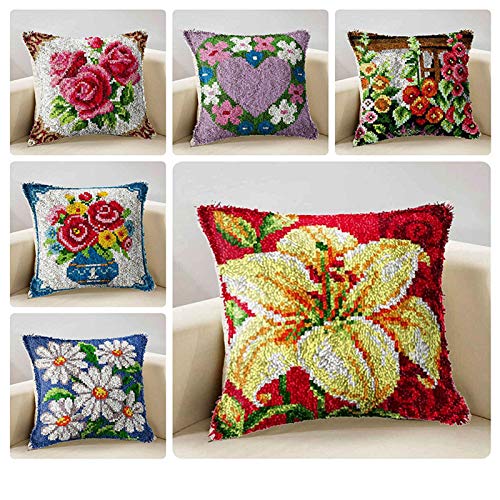 LDDOTR Latch Hook Kits, DIY Latch Hook Kits for Adults Carpet Cushion Crocheting Pillowcase Rug Sewing Craft Kit Creative Gift for Home Sofa Furniture,style5