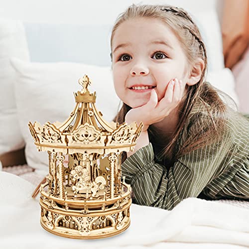 Surplex Carousel Woode Puzzles, 3-D Music Box Jigsaws Model Kits, Laser Cut - Complex Building Models, Development of Mental Toys, for Adults Teens and Children, Romantic Couple Gift