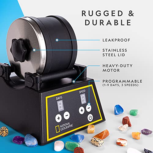 National Geographic Professional Rock Tumbler Kit- Rock Polisher for Kids and Adults, Complete Rock Tumbler Kit with Durable Tumbler, Rocks, Grit, and Our New GemFoam Polisher, A Great STEM Hobby