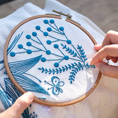 Smart-Feather Flower Embroidery Kit Tote Bag, Hand Embroidery Kit for Adults Beginner with Embroidery Patterns, Embroidery Hoop,DIY Sewing Kit