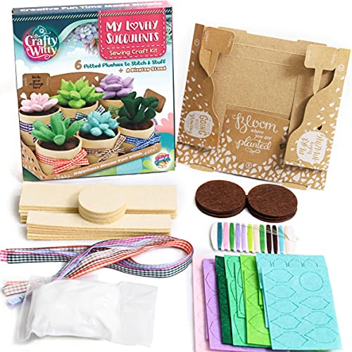 Felt Succulents Craft Kit. Make 6 Potted Colorful Plushies & A Display Rack. Mini Garden DIY Sewing Project, Activity Set, Arts & Crafts Supplies - Great Gift for Teens and Adults