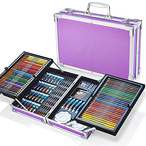 Artworx Multi Media Art Set - 125 Piece Aluminium Art Case With Paints, Colour Pencils & Oil Pastels - Art Kit With Mixed Art Supplies