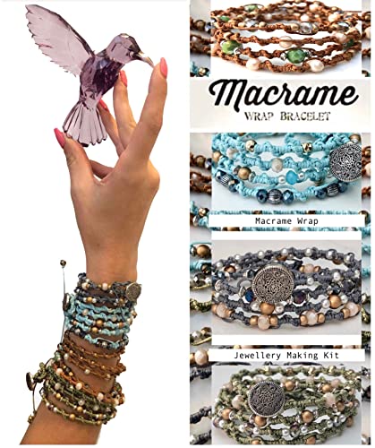Sabrikas Let Your Creative Spirit Run Free Macrame Jewellery Making Kit Spiral Wrap Bracelet & Crystal Glass Beads Girls Hobby DIY Craft Gift Set