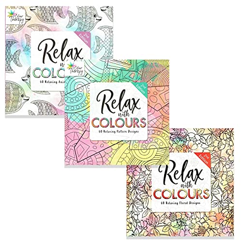 Styloo Adult Colouring Books, Set of 3 Books, 180 Designs – Animal, Floral, and Pattern Illustrations – Mindfulness and Relaxing Drawing Pad - Series 2