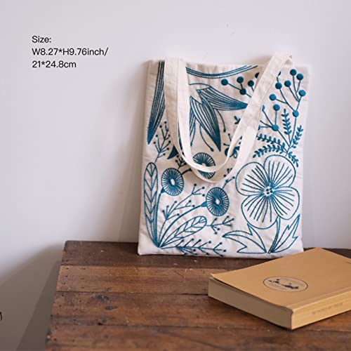 Smart-Feather Flower Embroidery Kit Tote Bag, Hand Embroidery Kit for Adults Beginner with Embroidery Patterns, Embroidery Hoop,DIY Sewing Kit