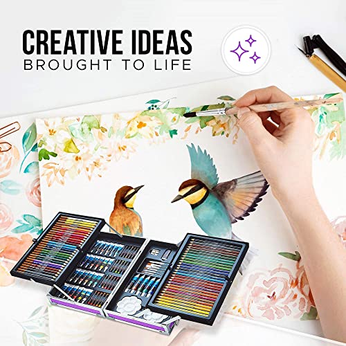 Artworx Multi Media Art Set - 125 Piece Aluminium Art Case With Paints, Colour Pencils & Oil Pastels - Art Kit With Mixed Art Supplies