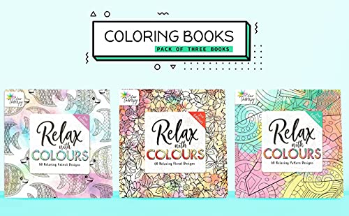 Styloo Adult Colouring Books, Set of 3 Books, 180 Designs – Animal, Floral, and Pattern Illustrations – Mindfulness and Relaxing Drawing Pad - Series 2