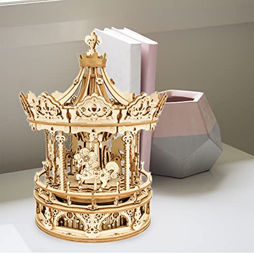 Surplex Carousel Woode Puzzles, 3-D Music Box Jigsaws Model Kits, Laser Cut - Complex Building Models, Development of Mental Toys, for Adults Teens and Children, Romantic Couple Gift