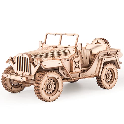 RoWood 3D Wooden Puzzle Jeep Model Kit for Adults and Teens to Build, DIY Car Model Building Woodcraft Construction Kit, Ideal Christmas and Birthday Gift