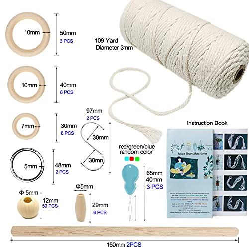 Beginners Macrame Kit for Adults,Featuring 3mm Macrame Cord,Wooden Beads,Rings,Instruction Book.All Accessories You Need to Make Macrame Plant Hanger,Macrame Wall Hanging Adults Craft Kit