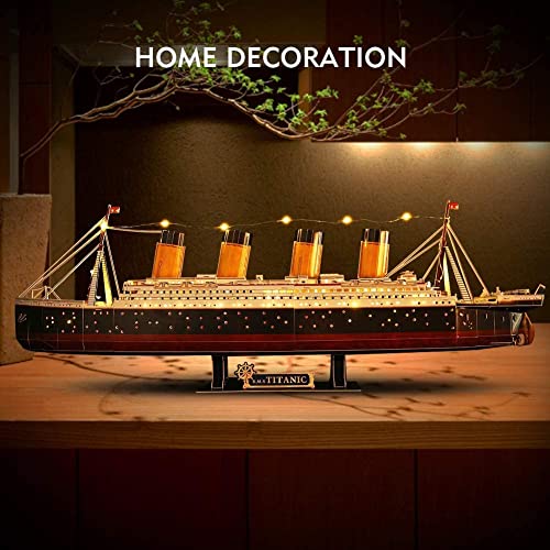 CubicFun 3D Jigsaw Puzzles for Adults LED Titanic Toys Model Kits Ship, Difficult Jigsaw Family Puzzles and Cruise Ship 3-D Puzzles Gifts Home Decoration for Kids and Adults, 266 Pieces