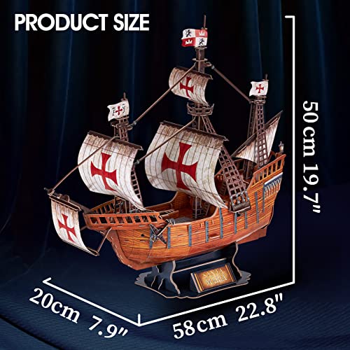 CubicFun 3D Puzzles for Adults Santa Maria Ship Model Spanish Vessel Puzzles for Adults and Kids, Desk Décor Building Kits Brain Teaser Hobby Gifts for Women and Men, 204 Pieces