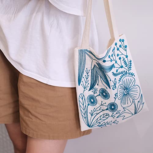 Smart-Feather Flower Embroidery Kit Tote Bag, Hand Embroidery Kit for Adults Beginner with Embroidery Patterns, Embroidery Hoop,DIY Sewing Kit