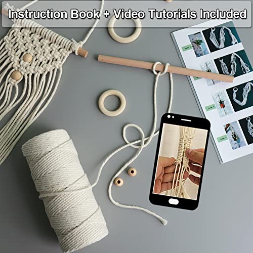 Beginners Macrame Kit for Adults,Featuring 3mm Macrame Cord,Wooden Beads,Rings,Instruction Book.All Accessories You Need to Make Macrame Plant Hanger,Macrame Wall Hanging Adults Craft Kit