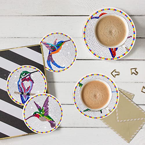 10 Pcs Hummingbird Diamond Art Car Cup Coaster,Diamond Art Coasters with Holder,DIY Hummingbird Diamond Painting Coasters for Adults Beginners and Kids Art Craft Supplies Gift