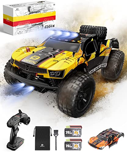 DEERC 9201E 1:12 Large Remote Control Truck with Lights, Fast Short Course RC Car, 48 km/h 4x4 Off-Road Hobby Grade Toy Monster Crawler Electric Vehicle with 2 Rechargeable Batteries for Adult Kid Boy
