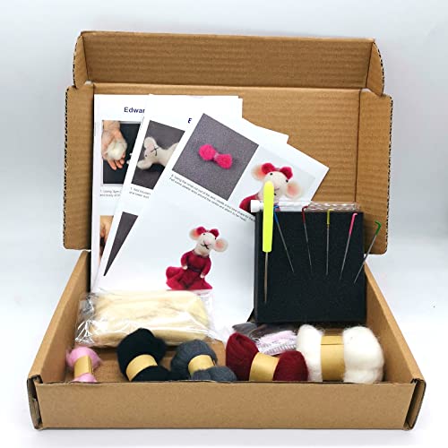 MillyRose Crafts Mouse Needle Felting Kit, Felting Wool, Felting Kits for Beginners Adults, Full Colour Instruction UK Craft Company, Edward & Mrs Mouse
