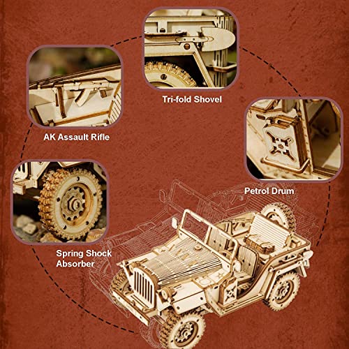 RoWood 3D Wooden Puzzle Jeep Model Kit for Adults and Teens to Build, DIY Car Model Building Woodcraft Construction Kit, Ideal Christmas and Birthday Gift