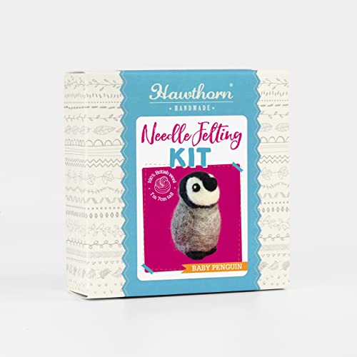 Hawthorn Handmade Needle Felting Kits - Wool Roving Needle Felting Kits | Calming Self-Learning Craft for Adults | Great for Beginners (Baby Penguin)