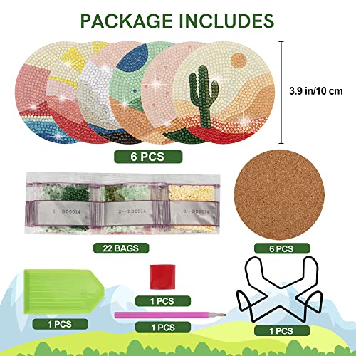 Temlum 6 Pcs Diamond Painting Coasters Kit with Holder, Abstract Landscape Diamond Art Coasters Kits for Beginners, Adults & Kids Diamond Painting Art Craft Supplies