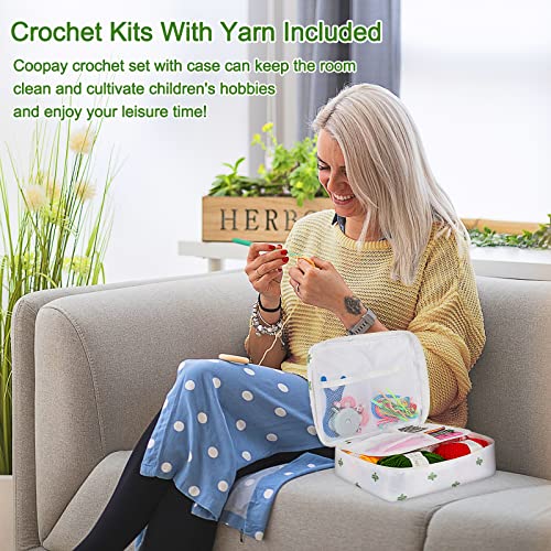 Coopay Crochet Starter Kit for Beginners Adults, Includes Ergonomic Metal Crochet Hooks 0.6mm to 6mm, Accessories and Cactus Case, Knitting Set with Wool and Needles
