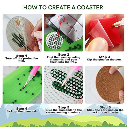 Temlum 6 Pcs Diamond Painting Coasters Kit with Holder, Abstract Landscape Diamond Art Coasters Kits for Beginners, Adults & Kids Diamond Painting Art Craft Supplies