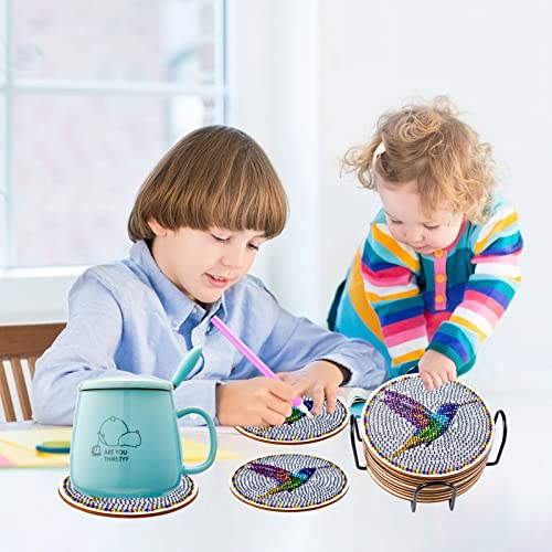 10 Pcs Hummingbird Diamond Art Car Cup Coaster,Diamond Art Coasters with Holder,DIY Hummingbird Diamond Painting Coasters for Adults Beginners and Kids Art Craft Supplies Gift