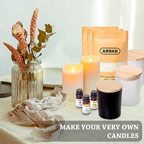 Anbar DIY Candle Making Kit for Adults with Natural Soy Wax, Cotton Wicks, Essential Oils, Glass Jars, Thermometer, Labels, and Essential Accessories for Scented Votive Candles, Fun Hobby Crafting Set