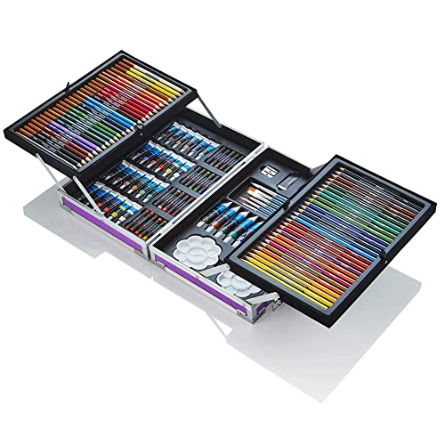 Artworx Multi Media Art Set - 125 Piece Aluminium Art Case With Paints, Colour Pencils & Oil Pastels - Art Kit With Mixed Art Supplies