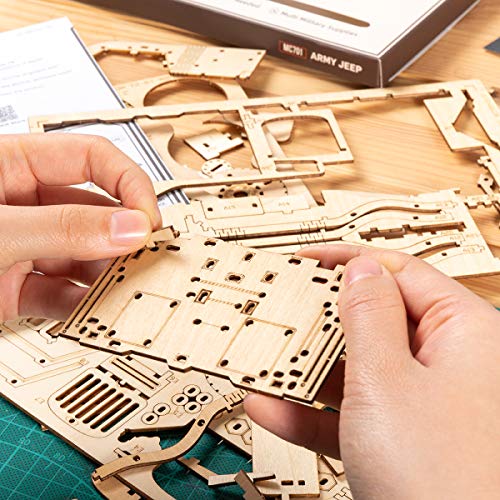 RoWood 3D Wooden Puzzle Jeep Model Kit for Adults and Teens to Build, DIY Car Model Building Woodcraft Construction Kit, Ideal Christmas and Birthday Gift